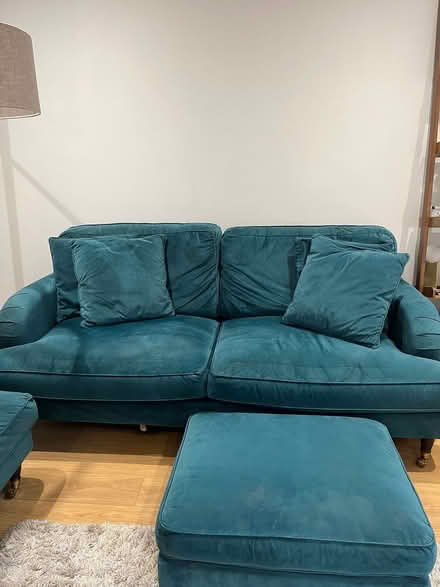 Photo of free Teal Velvet 3-Seater Sofa with Matching Footstool (Twickenham TW2) #4