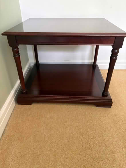 Photo of free Coffee/Lamp Table Mahogany with under shelf for magazines (Meppershall SG17) #1