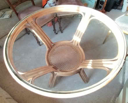 Photo of free Circular glass topped wicker table (Belper DE56 1LG) #1