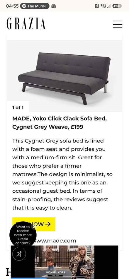 Photo of free Yoko sofa bed, charcoal (Skipton) #1