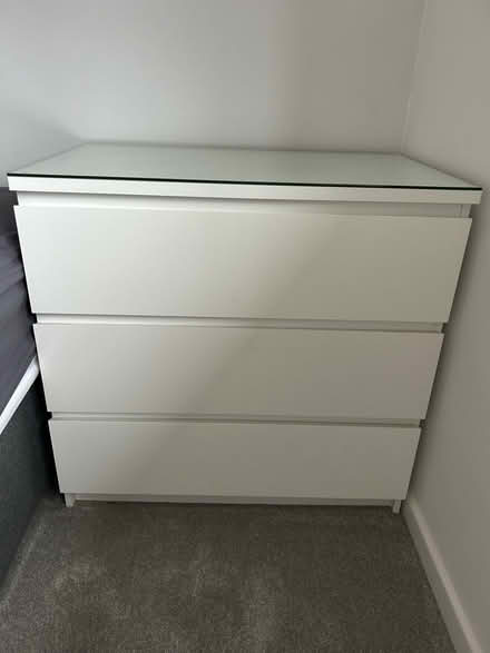 Photo of free White IKEA Malm chest of drawers with glass top (Welwyn AL6) #1