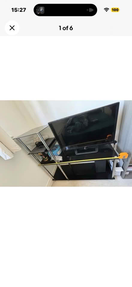 Photo of free Black glass & chrome TV stand / display unit 43”x 11.5” (110 (Hanworth TW2) #1