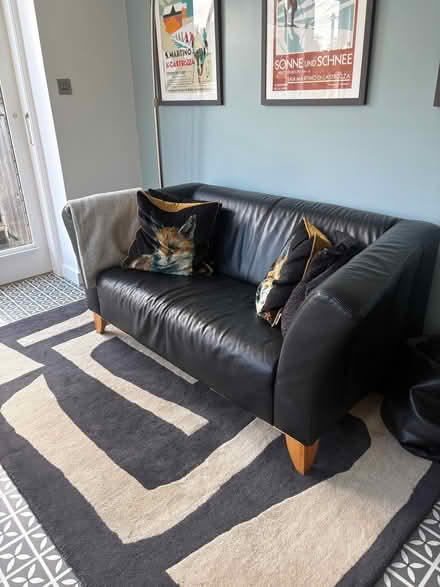 Photo of free Two seater black leather settee (Kendal LA9) #1