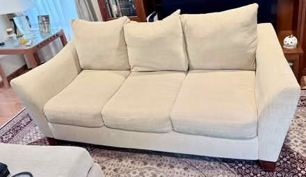 Photo of free Sofa, light oatmeal fabric, clean (Saylorsburg, PA 18353) #1