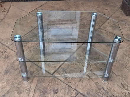 Photo of free Clear Glass & Chrome TV Table (Dinnington S25) #1