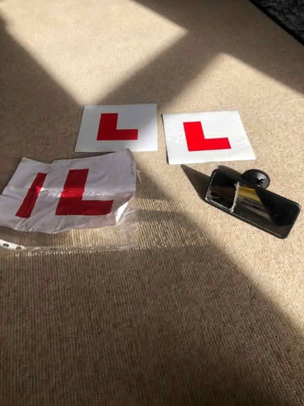 Photo of free Used L plates and rear view mirror (Leckhampton GL53) #1