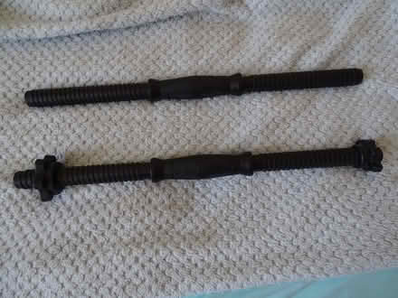 Photo of free pair of hand weights bars missing two ends. 47cm long. (Tolworth KT5) #1