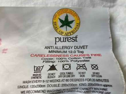 Photo of free Purest anti allergy single duvet (Bookham KT23) #1