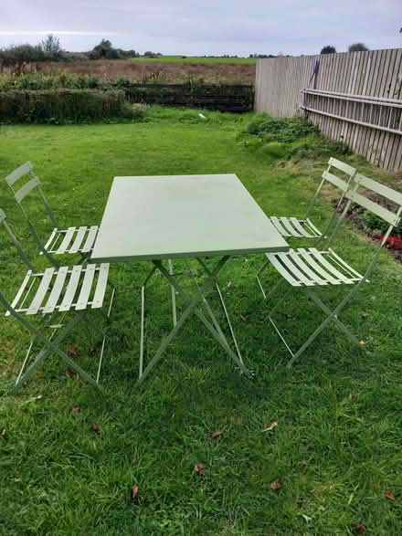 Photo of free Green metal garden table and 4 chairs (Bare LA4) #2