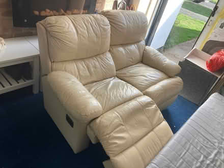 Photo of free Cream leather reclining sofa (Abingdon) #1