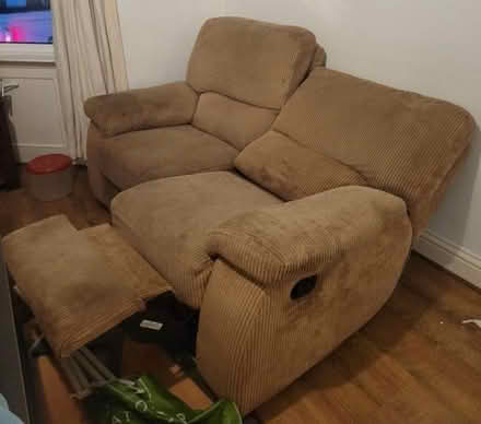 Photo of free Tan corduroy 2 seater reclining sofa (Churchill Square area BN1) #1