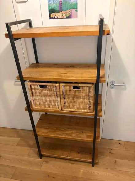 Photo of free Tall wood and metal shelf unit (Myatts Field SW9) #1