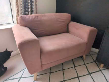 Photo of free Pink velvet loveseat sofa / large armchair (Seven Dials BN1) #3