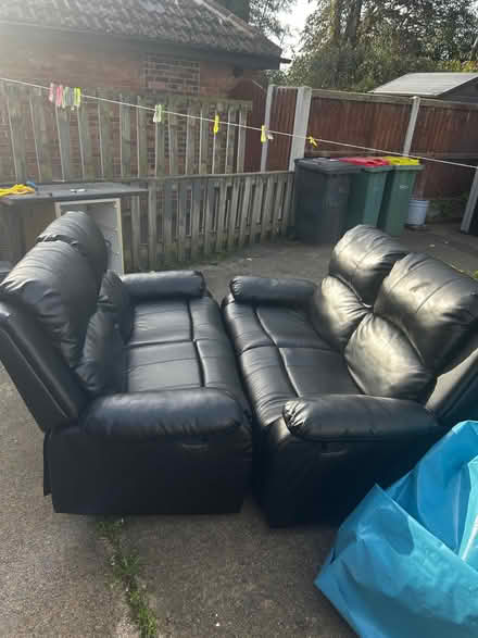 Photo of free Black leather sofas (Fulwood Barracks PR2) #1