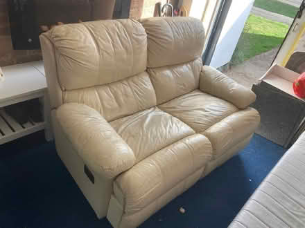 Photo of free Cream leather reclining sofa (Abingdon) #2