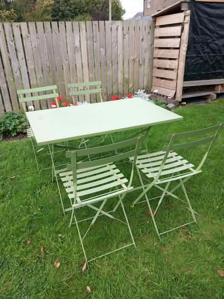 Photo of free Green metal garden table and 4 chairs (Bare LA4) #3