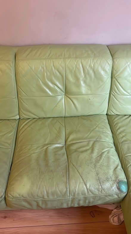 Photo of free Green leather sofa (Canonbury N1) #3