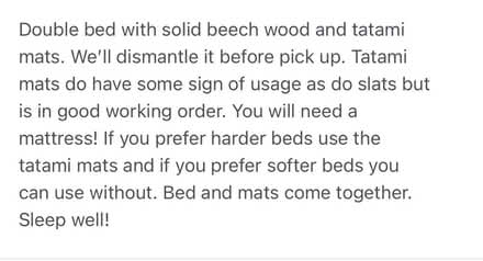 Photo of free Double bed frame with tatami mats (Lochwinnoch) #3