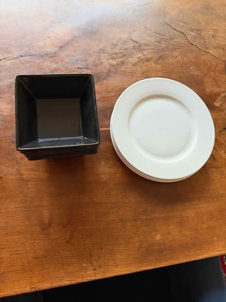 Photo of free 7 square black ceramic bowls and 3 white dinner plates (Old Road OX3) #2