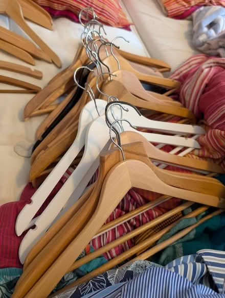 Photo of free 32 wooden coathangers (Skerton LA1) #1