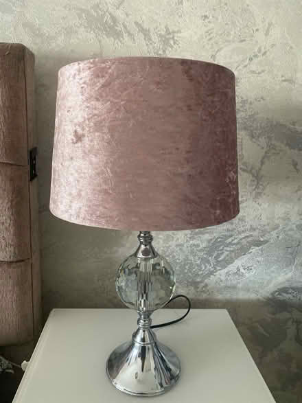 Photo of free Glass lamp with pink shade (Liverpool L10) #1