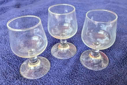 Photo of free 3 Small Sherry Or Shorts Glasses, Plain Glass (Elham CT4) #1