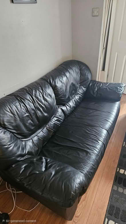 Photo of free Black leather 2/3 seater sofa (Summerseat BL9) #1