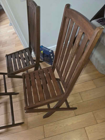 Photo of free 4 x wooden garden chairs (Loughton MK5) #2
