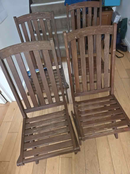 Photo of free 4 x wooden garden chairs (Loughton MK5) #1