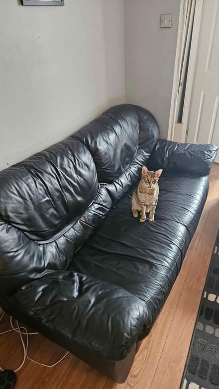 Photo of free Black leather 2/3 seater sofa (Summerseat BL9) #1