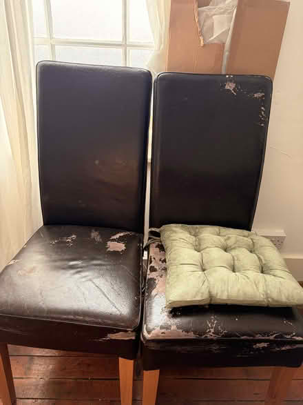 Photo of free Four leather chairs + two cushions (Jericho Oxford OX2) #1