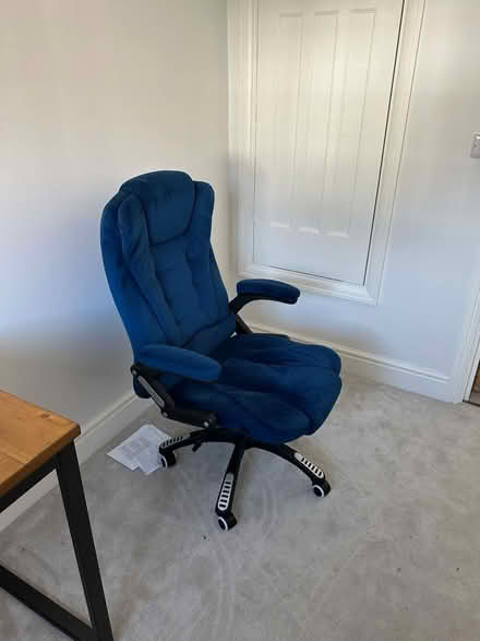 Photo of free Blue velvet office swivel chair (Berrylands KT5) #4