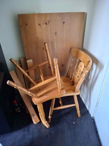 Photo of free 4 pine chairs and 4ftx2ft dining table (Scale Hall LA1) #1