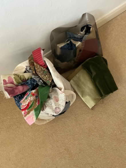 Photo of free Tote bag of fabric remnants plus knitting/quilting patterns (Pant SY10) #1