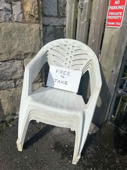 Photo of free 4 stacking. Garden chairs. Solid with no breaks need a clean (Grange-over-Sands LA11) #1