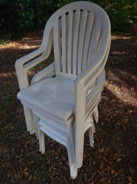 Photo of free 6 garden chairs, white plastic (Copt Hewick HG4) #1