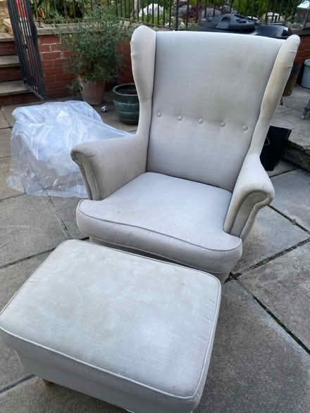 Photo of free IKEA grey armchair with footstool (Chalet Estate NW7) #1