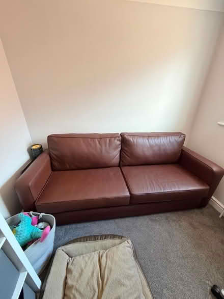 Photo of free Brown leather sofa (Hensall DN14) #1