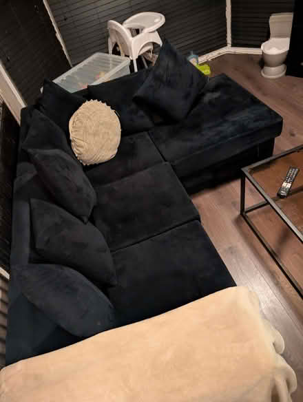 Photo of free Black plush velvet sofa (Birkenhead CH41) #2