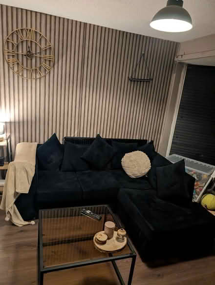 Photo of free Black plush velvet corner sofa (Birkenhead) #1