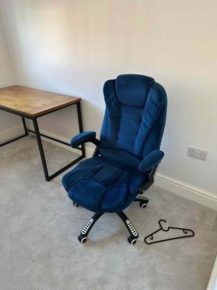 Photo of free Blue velvet office swivel chair (Berrylands KT5) #1