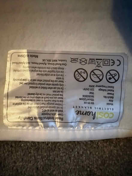Photo of free Electric underblanket, 135 x 120cm (Cosi Home) (Highbury N7) #3