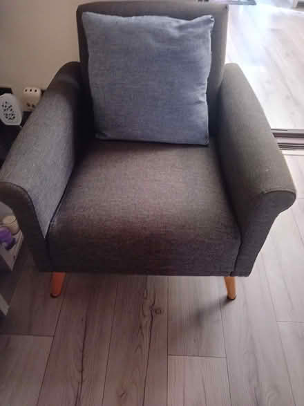 Photo of free Grey sofa 3 seater 2 x armchairs 1x cabinet 1x desk top ligh (Woodside Industrial Estate LU5) #4