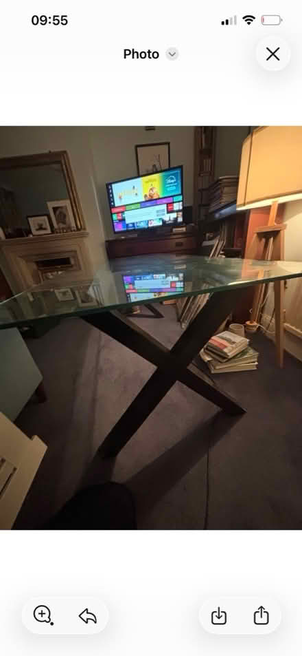 Photo of free Glass table with wooden base (Clapham SW4) #1