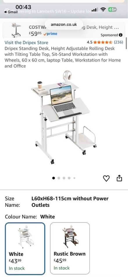 Photo of free Amazon standing desk (Furzedown, SW16) #2