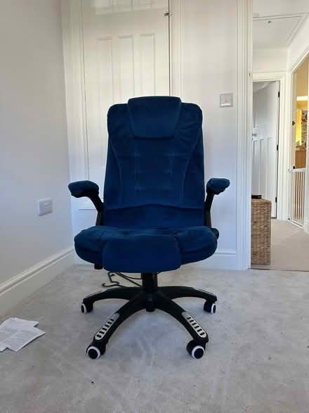 Photo of free Blue velvet office swivel chair (Berrylands KT5) #3