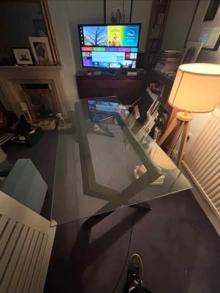 Photo of free Glass table with wooden base (Clapham SW4) #2