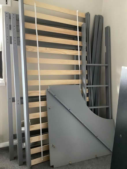 Photo of free Wooden bunk bed with desk (LE11) #3