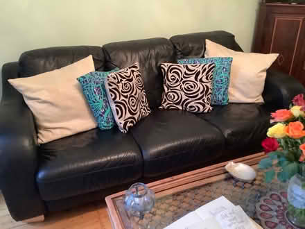 Photo of free 3 Seater Black Leather Sofa (Cotteridge B30) #1
