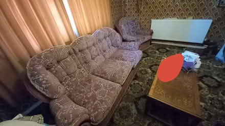 Photo of free Pink dralon settee and 2 arm chairs (Heanor DE75) #1